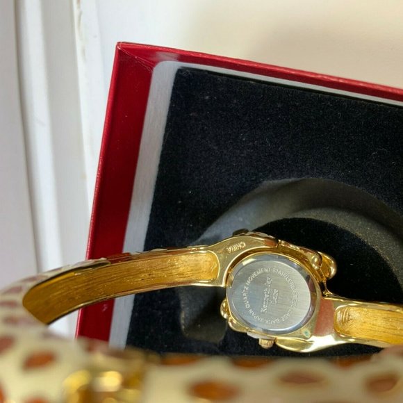 Kenneth J Lane 22K Gold Plated and Enamel Giraffe cuff Bangle Watch bracelet